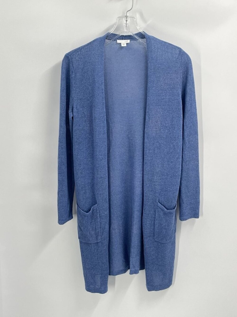 J Jill Lightweight Long Line Cardigan Linen Blue Sz XS Coastal Grandmother